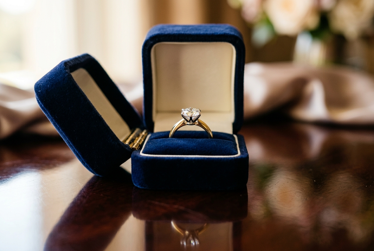 Sparkling Diamond Engagement Ring in Velvet Ring Box