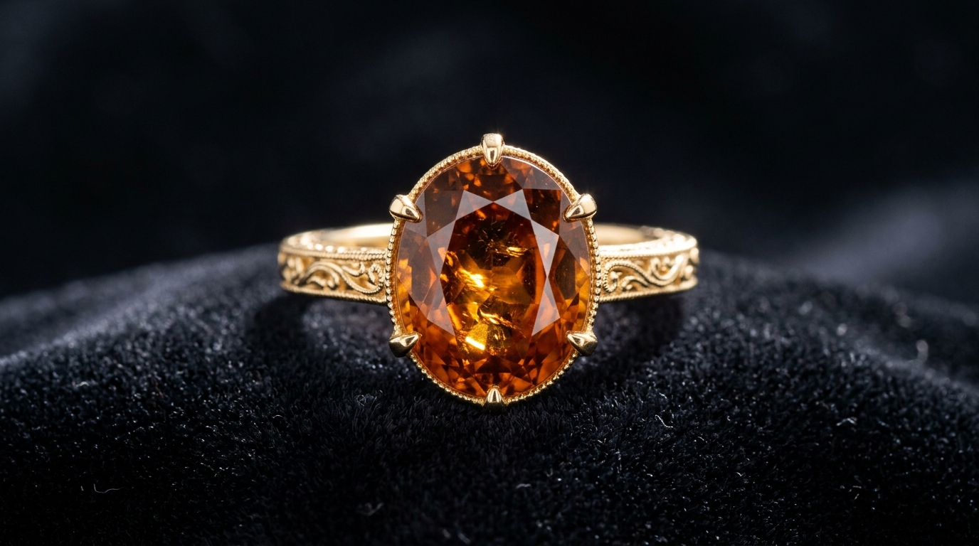 Certified Natural Ceylon Honey Orange Hessonite Garnet (Gomedak) Ring at VJ Jewellers Calgary