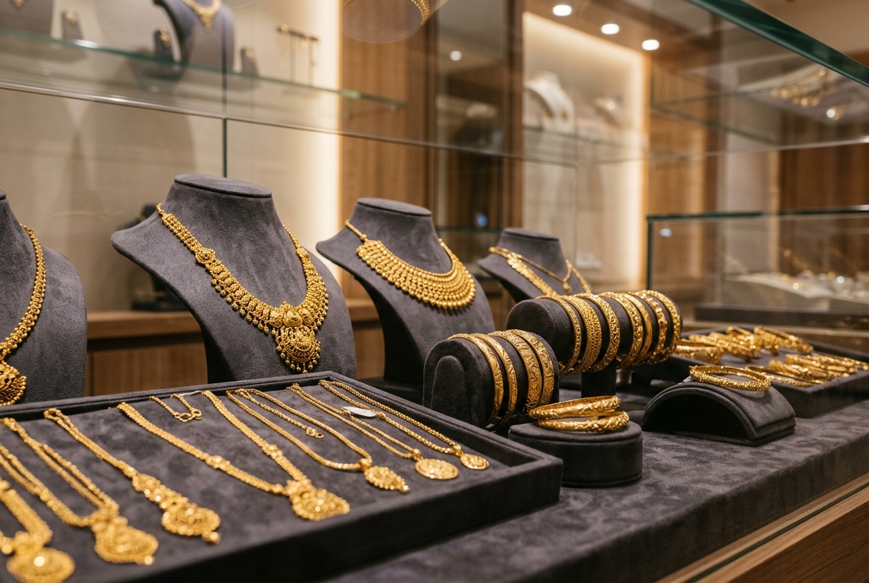 Boutique Local Jewellery Store Display with Fine 22K Gold Collections