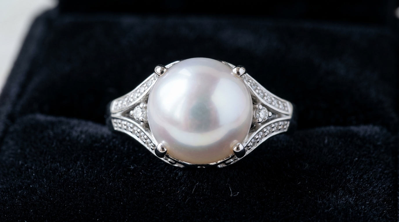 Lustrous White South Sea Natural Pearl (Moti) Ring set in Silver at VJ Jewellers Calgary