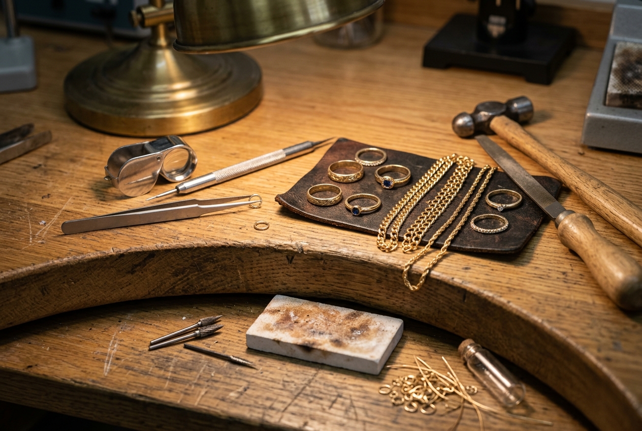 Gold Rings and Jeweler Precision Workbench Tools for Resizing and Repair