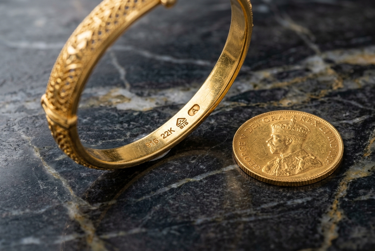 916 Hallmark Stamped 22K Gold Bangle and Gold Coin