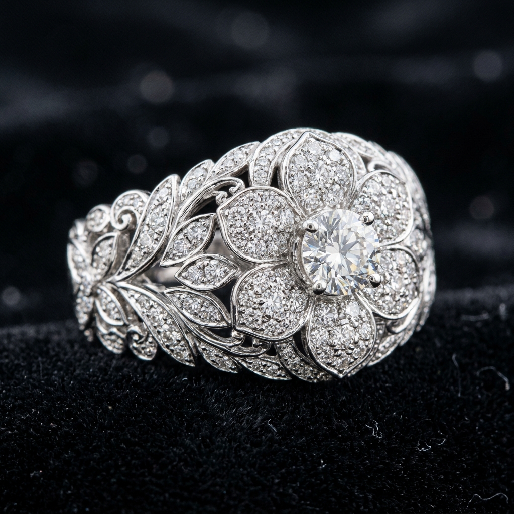 Stunning Flower Patterned Diamond Ring